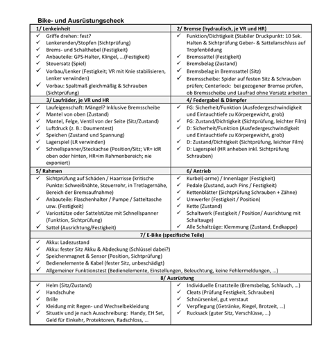 Mehr über den Artikel erfahren Checkliste Bike & Ausrüstung